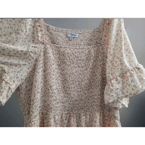 Polagram Square Neck Pink Floral Maxi Tiered Dress - Cream Size 2XL Summer - Picture 4 of 11